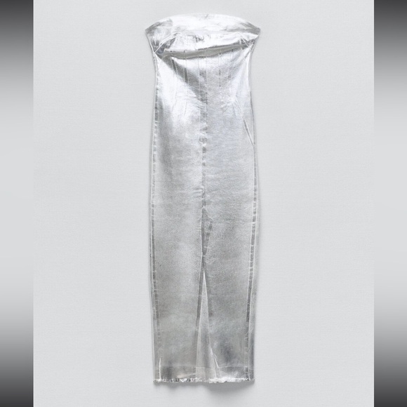 ZARA WOMAN NWT ZW FITTED DRESS METALLIC SILVER SIZE XS - Picture 4 of 15